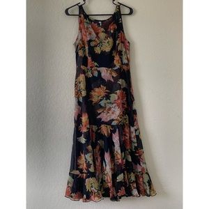 Women’s sheer black flowered dress.